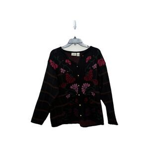 Classic Elements Black Brown Pink Floral Heavy Cardigan Sweater Size 1X womens